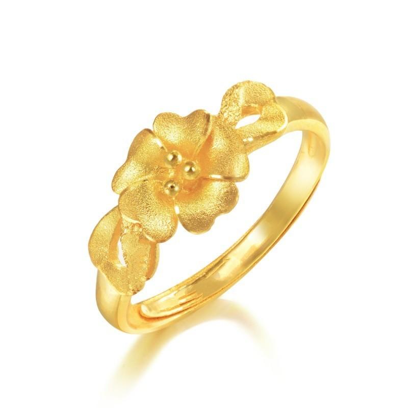 2018 新品 3D硬金 S925銀 鍍 24K黃金 玫瑰花朵戒指 噴砂金 可調式開口指環