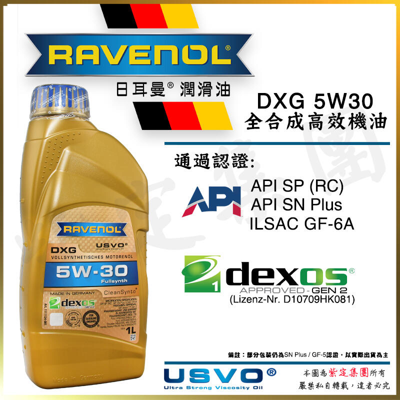 《TT油品》Ravenol 日耳曼 DXG 5W30【中高階】來源明確【公司貨】SP認證 預防LSPI 漢諾威 HDX