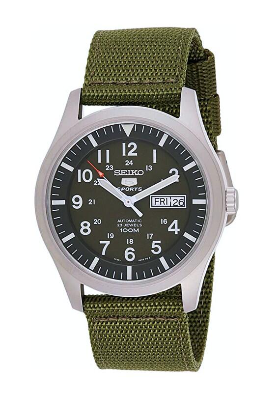 SEIKO WATCH 精工軍用第三代軍綠色帆布帶自動機械腕錶 型號：SNZG09K1【神梭鐘錶】