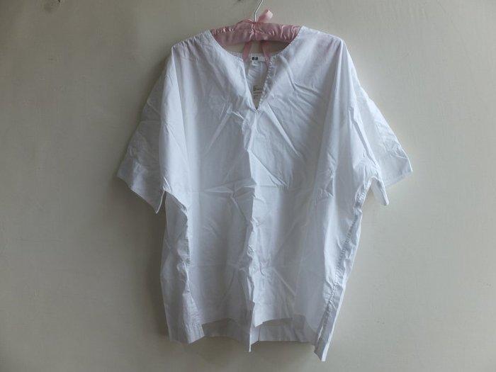 日本 優衣庫 uniqlo 春夏 早秋 舒適  棉質 5分袖 寬版 襯衫 - 白色-XL號  -新-原價約750