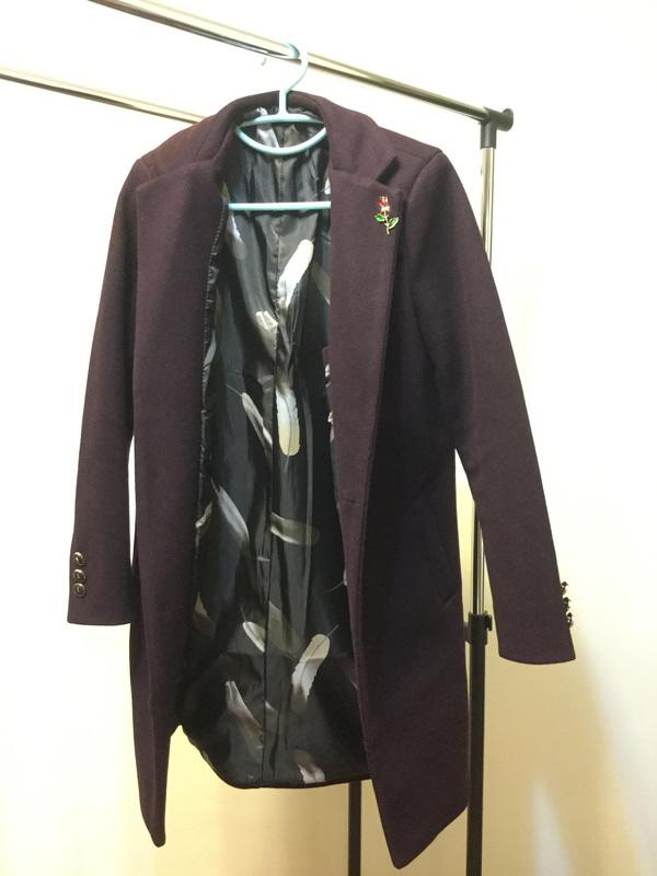 全新 韓版 男士 2018年冬季新款 中長款修身大衣 深紫紅色 毛呢布 XL號175/96A但我試穿覺得有點窄，所以出售