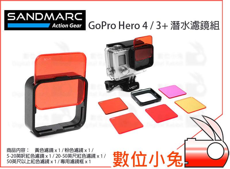 數位小兔【SANDMARC GoPro Hero 4 / 3+ 潛水濾鏡組】5片裝 水中偏光鏡 SM-219 浮潛 配件