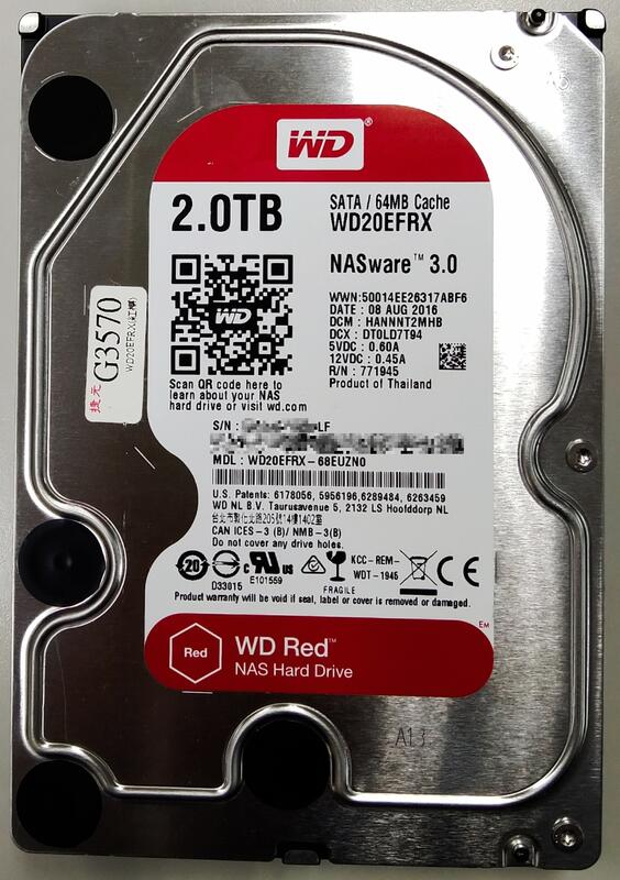 WD WD20EFRX-68EUZN0硬碟機, 2TB, SATA介面, 無壞軌良品[LF] | 露天市