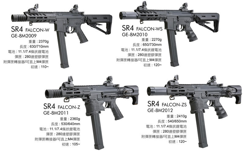 槍工坊】SRC 【 SR4 FALCON ST全新快拆版】輕量化槍身電動衝鋒槍M4 9MM