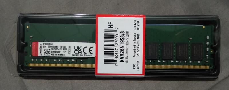 金士頓 DDR4 2666 KVR26N19S8/8 8GB桌上型記憶體