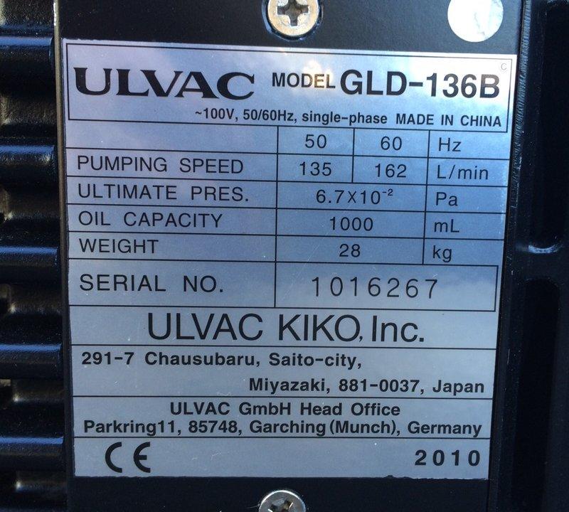 日本ULVAC GLD-136B(0.5HP單相110V)二段式油式真空幫浦/真空機--真空包裝、翻模、真空脫泡機可用| 露天市集|  全台最大的網路購物市集