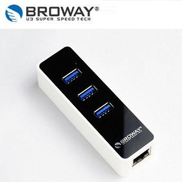 BROWAY USB 3.0 3PORT HUB集線器 + 1PORT Gigabit 超高速網路卡