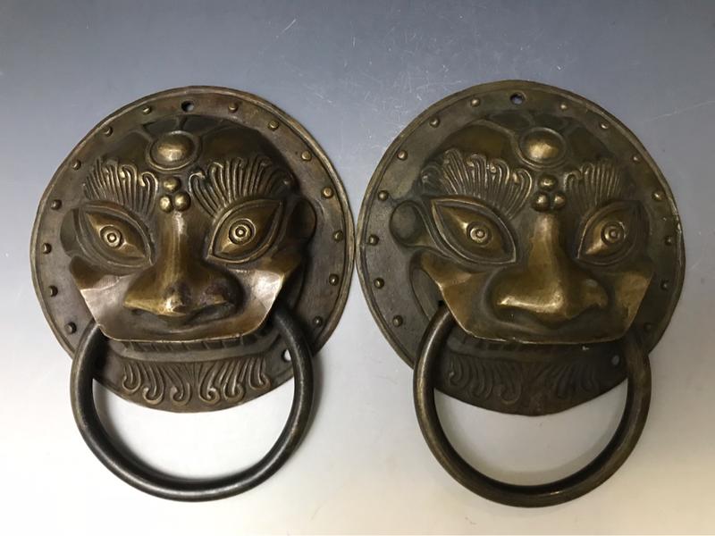 （1～獅）銅製獅首門釦、裝置藝術、獅首直徑約13cm、單只價格/單只重約260g/藝術品