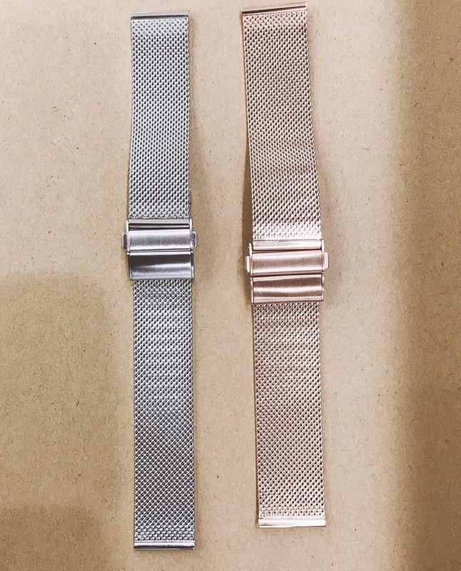 [時間達人]16mm18mm20mm （玫瑰金帶）不鏽鋼編織米蘭帶 質感金屬錶帶 玫瑰金、黑、銀 扳扣 （玫金）