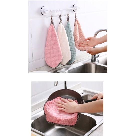 北歐色可掛式珊瑚絨擦手巾抹布 擦手巾 家用吸水不掉毛 加厚珊瑚絨毛巾 不沾油 廚房洗碗布