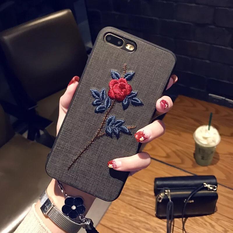 立體玫瑰花刺繡蘋果iPhone7plus手機保護殼