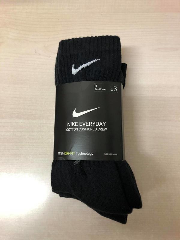 Nike EVERYDAY COTTON CUSHIONED CREW 襪子 三雙組 SX7676-010 黑色M 長筒