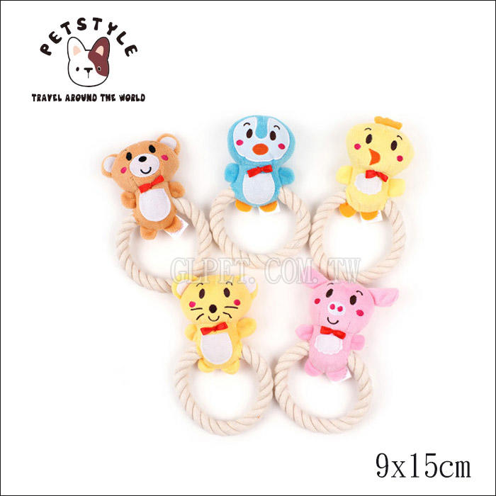 【吉樂網】日系PetStyle《動物造型棉繩啾啾玩具拉環》小型犬狗玩具