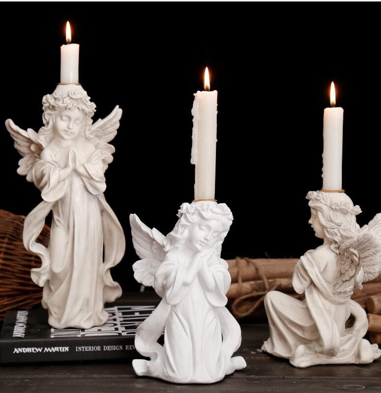 可愛Angel 天使 蠟燭台 為你禱告 少女祈禱 女孩人像擺飾 美術素描仿石膏像 祝福幸運復古裝飾 造型燭檯 婚禮布置