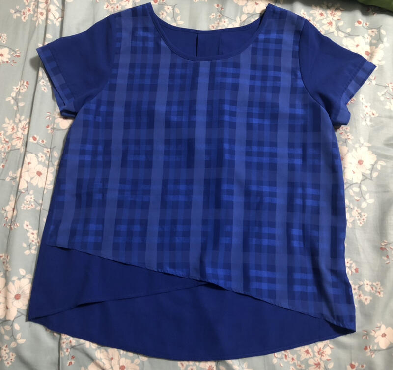 Border 雪紡湖水綠暗格拼色上衣, Blouse/ TP8682 main image 0