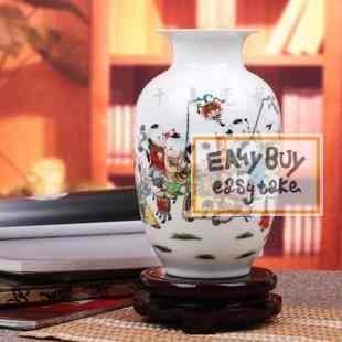 景德鎮陶瓷器 現代時尚工藝品家居擺設裝飾品 冬瓜瓶 童子花瓶