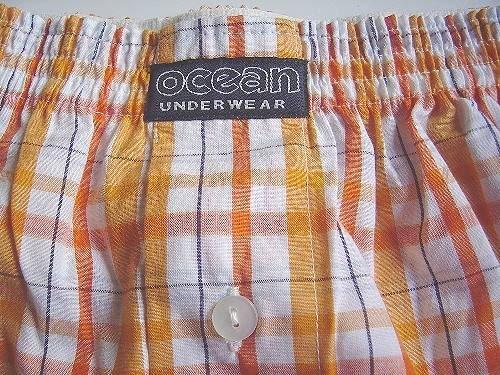 【西班牙 OCEAN）(7445)男性時尚舒適精梳棉麻(橘格/橘條)四角褲(M)