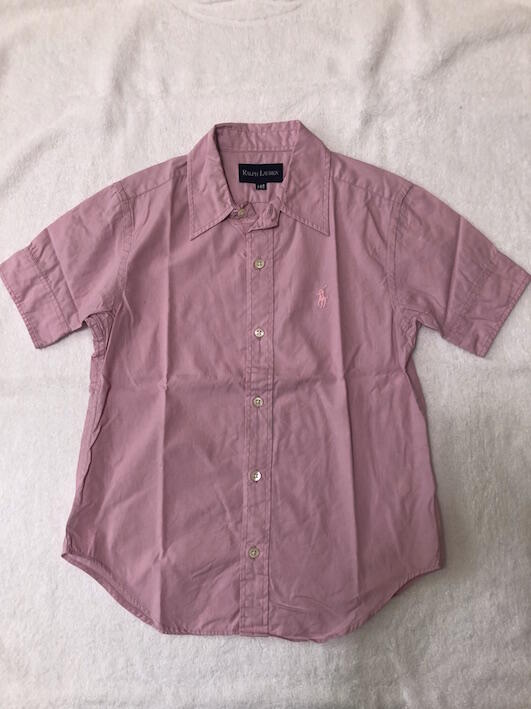 【低價出清】二手(女童)日本製Polo Ralph Lauren 粉色繡馬襯衫-140cm