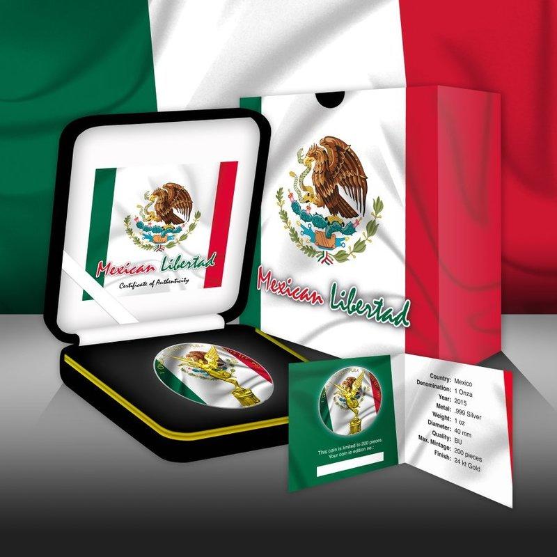 「代購」2015年墨西哥女神-國旗系列鍍金彩色精鑄銀幣 限量200枚
