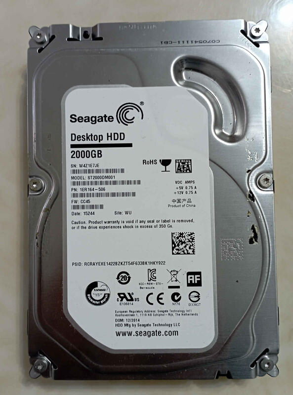 自用 希捷 Seagate 2TB 3.5吋 硬碟 7200RPM ST2000DM001