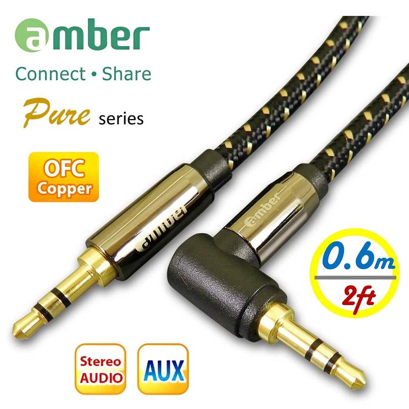 【折價中】amber 3.5mm AUX立體聲音源線24K鍍金無氧銅OFC  mini jack直式&L造型-0.6M