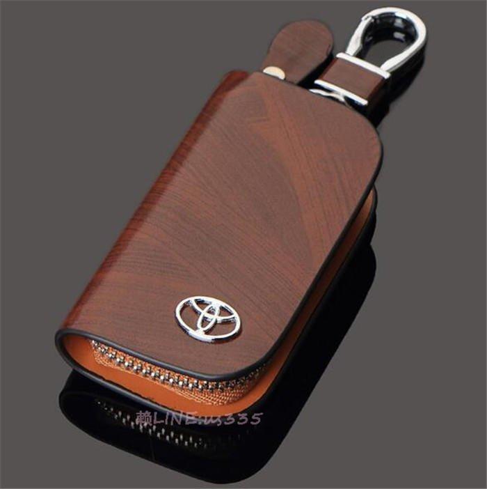 Toyota豐田鑰匙包新款漢蘭達霸道rav4銳誌凱美瑞皇冠卡羅拉雷淩鑰匙扣木紋真皮匙包鑰匙套