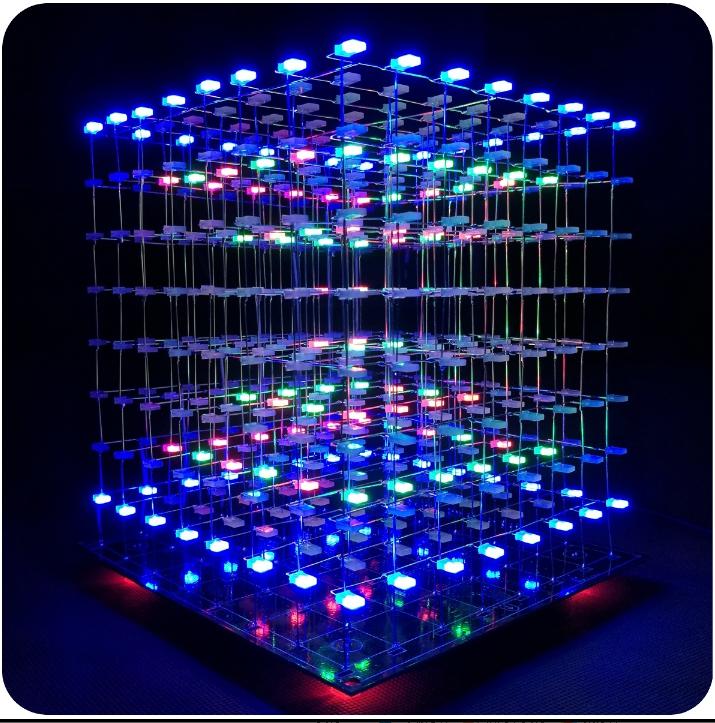 【AI電子】* 3D8彩色光立方DIY套件創意電子設計8X8X8 單片機電子製作散件