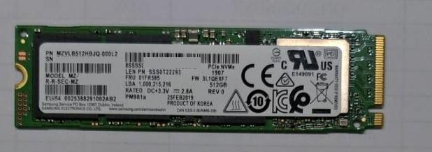 一年保 新款三星 PM981A  512GB MZVLB512HBJQ NGFF PCIe3 M.2 SSD NvMe