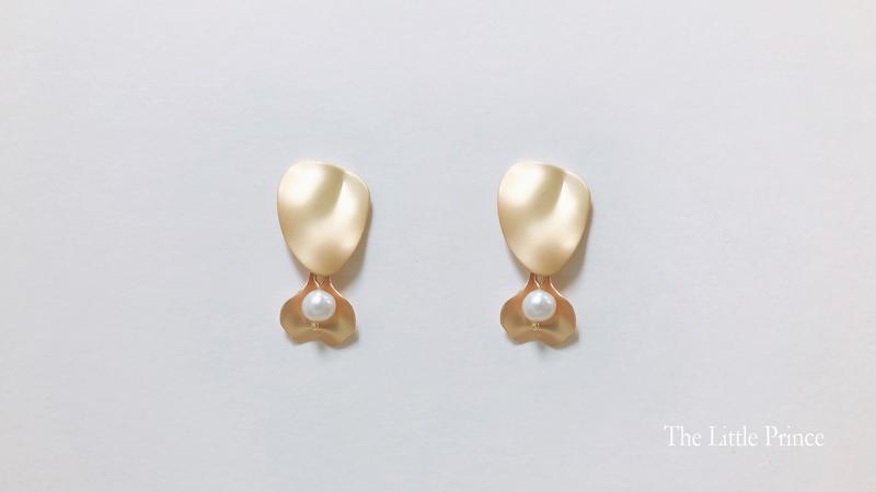 金色流光 不規則珍珠耳環 手工製作