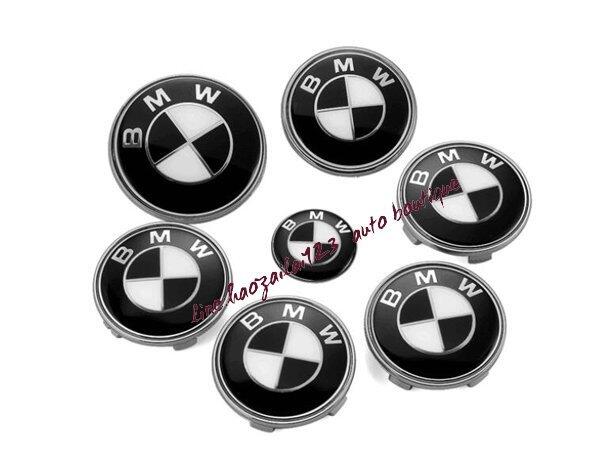 BMW寶馬引擎蓋前標後標輪轂蓋方向盤貼標1系3系5系7系X1X3X5X6改裝BMW黑白車標7件套