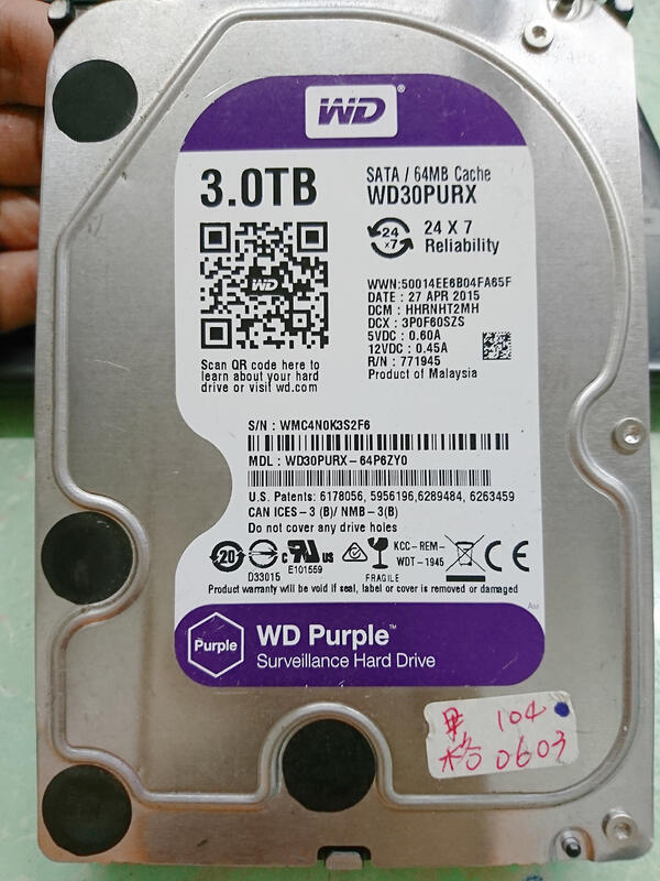 WD 紫標 3TB WD30PURX 監控專用碟 3.5吋