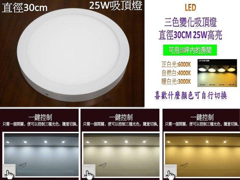 [嬌光照明] 25W LED吸頂燈 30cm 三色溫 可切換 吸頂燈(正白+暖白+自然光)(白框/黑框)保固一年