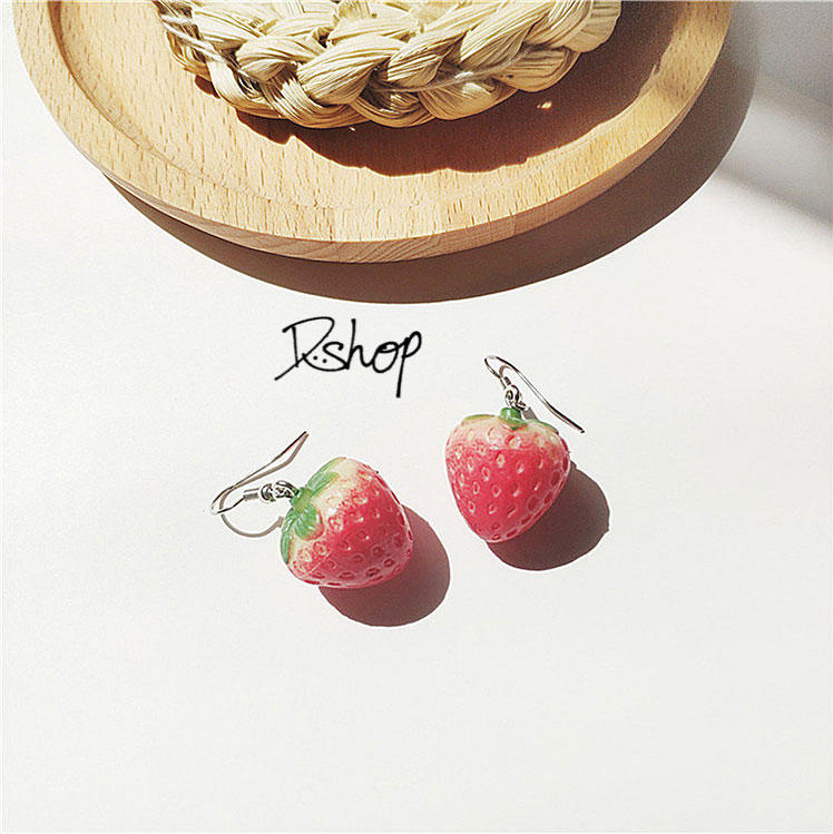草莓耳環 耳針 耳夾式耳環 耳環