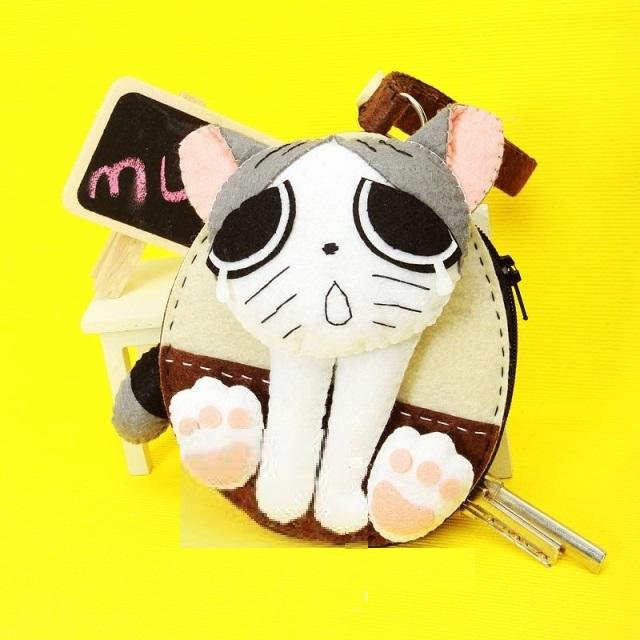 DIY不織布手工製作材料包 乖乖起司貓可愛鑰匙包
