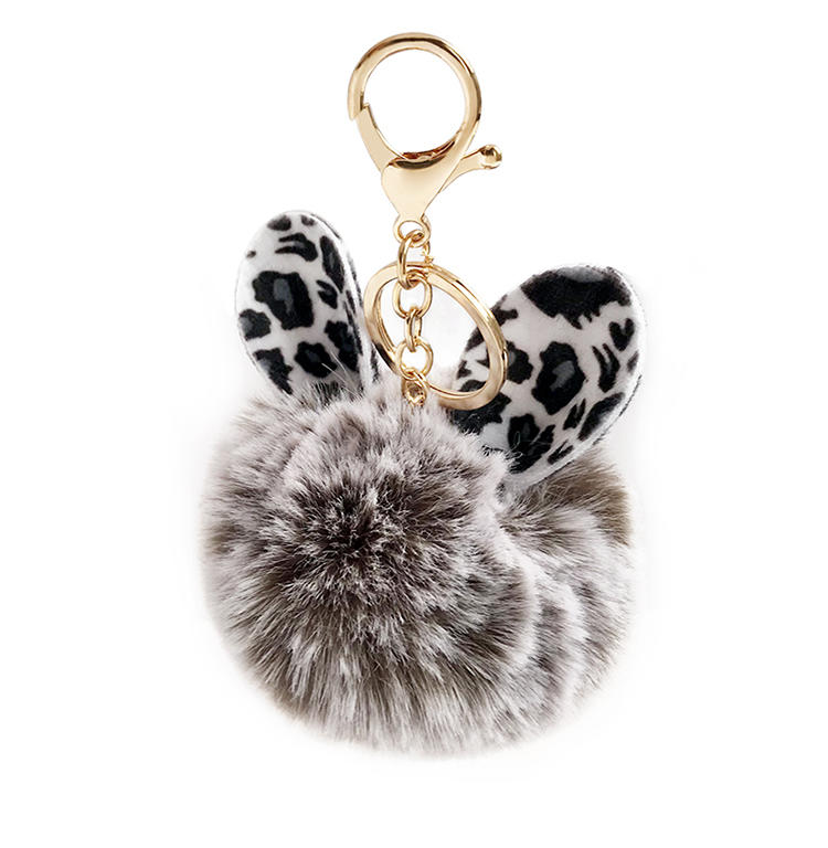 時尚豹紋耳朵毛球晶鑽蝴蝶結吊飾 包包掛飾 鑰匙圈