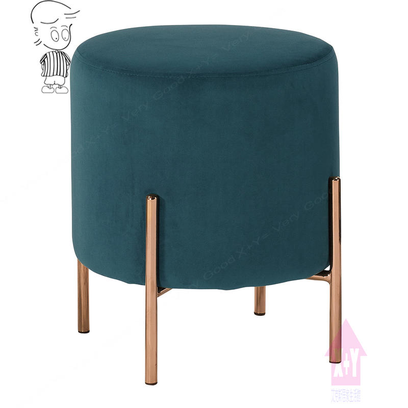 【X+Y】椅子世界    -        現代沙發矮凳系列-尤朵拉 圓凳(藍色布).餐椅.高級絨布+防鏽鐵管.摩登家具