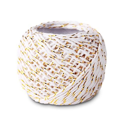 拉菲草彩色雙股紙繩 禮物包裝麻繩 白色金線 20米