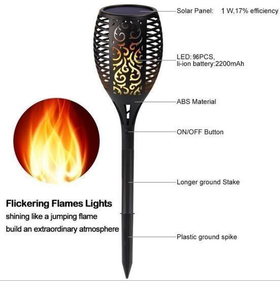 逼真火焰太陽能火焰燈 HC-3C96太陽能火把 3模式火焰-呼吸-常亮庭院景觀火地插 防水 草坪燈庭院燈#6230