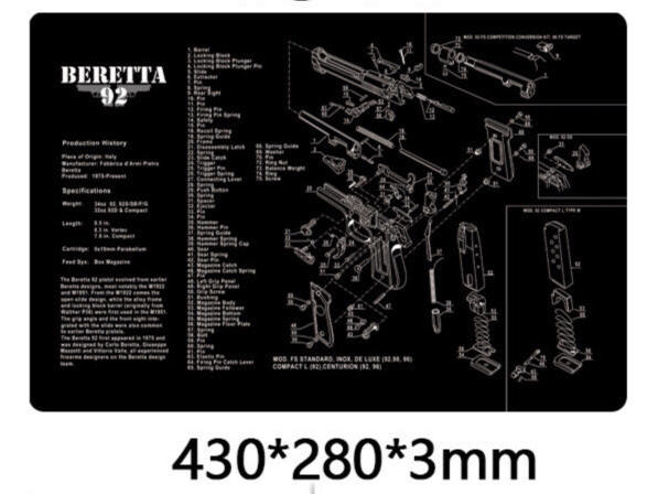 Beretta92 槍枝分解圖滑鼠墊/橡膠墊/工作墊