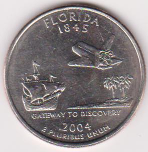 【小叮噹錢幣】（美國50州25美分紀念幣）西元2004年 佛羅里達州 D版硬幣一枚 品相如圖