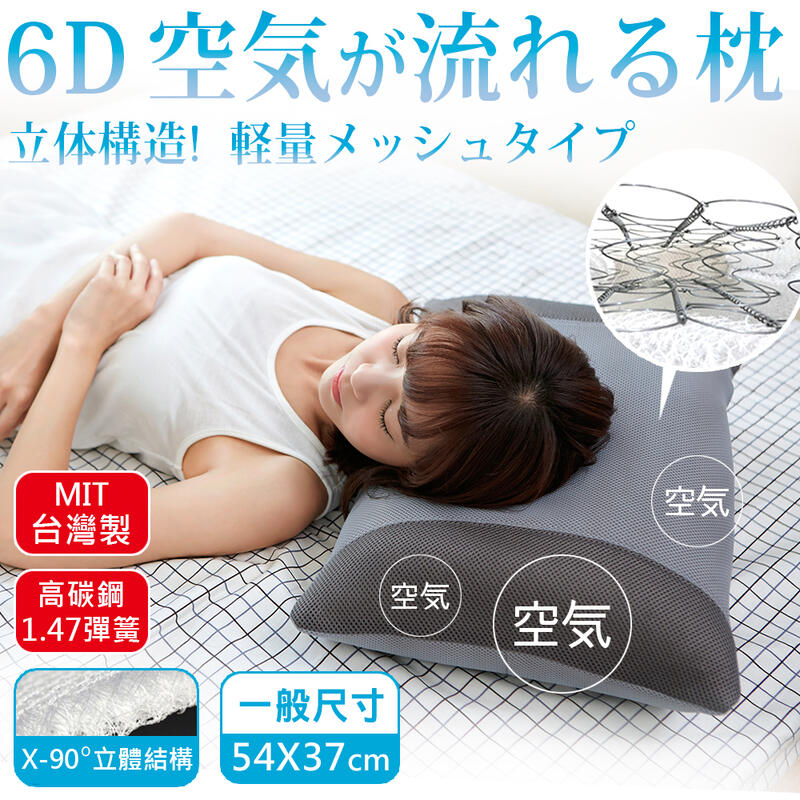 【沐眠家居】台灣製 6D超透氣獨立筒枕 (54X37cm) 彈力枕/中空枕/功能枕 -沐眠家居
