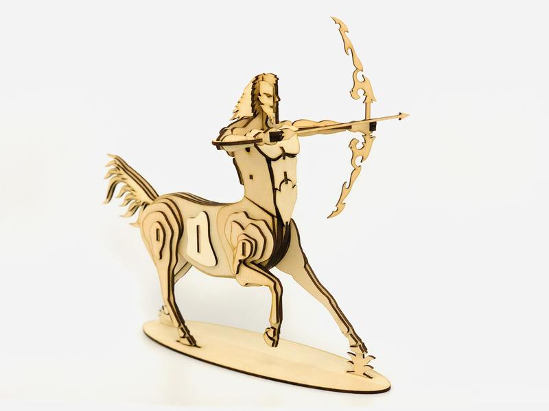 雷雕木質 立體3D拼圖DIY模型 擺飾 禮品 裝飾 射手座 半人馬