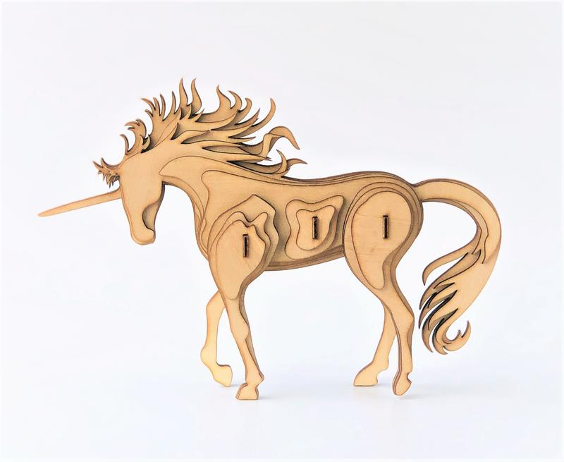 雷雕木質 立體3D拼圖DIY模型 擺飾 禮品 裝飾 幻想 幻獸 傳說 獨角獸