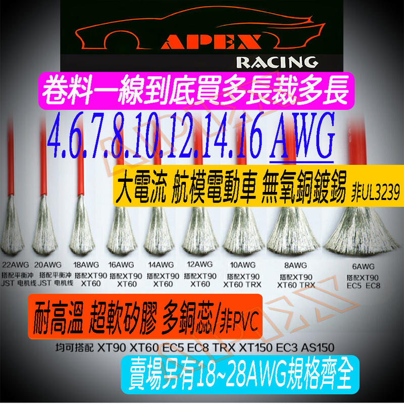 APEX模型 矽膠線 8AWG 10AWG 12AWG 14AWG 16AWG 矽導線 大電流 耐高溫 超軟