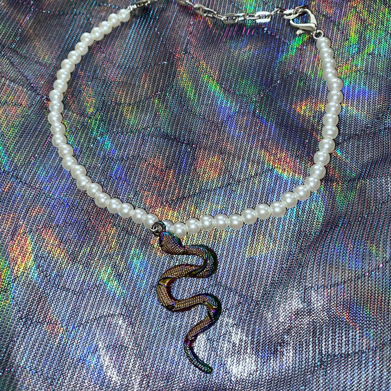 【黑店】原創設計 暗黑系訂製款蛇形珍珠項鍊 彩色小蛇珍珠CHOKER 珍珠短項鍊 個性單品 暗黑系飾品 FD149
