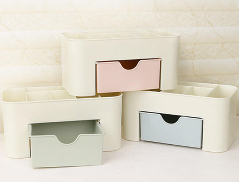 抽屜式化妝品收納盒 桌面收納盒 雜物收納盒 化妝盒 保養品分類收納盒 飾品收納 盒子 儲物盒 分隔板 整理盒 梳妝盒