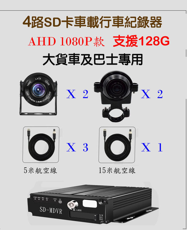 【當天發貨】大貨車四路行車紀錄器(含4顆AHD 1080P鏡頭)、倒車及左右顯影 ，SD卡儲存，超強四路DVR