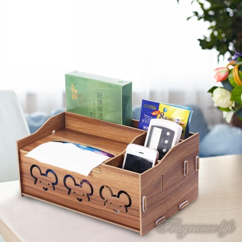 DIY木質組裝 創意多功能客廳 辦公室 桌上面紙遙控器收納盒 面紙盒 遙控器收納  桌上收納盒