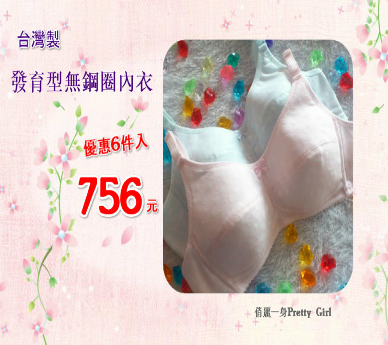 6件入Pretty Girl台灣製R42600無鋼圈胸罩初中、小學、學生型、少女型成長期發育內衣吸汗透氣~團購出清中