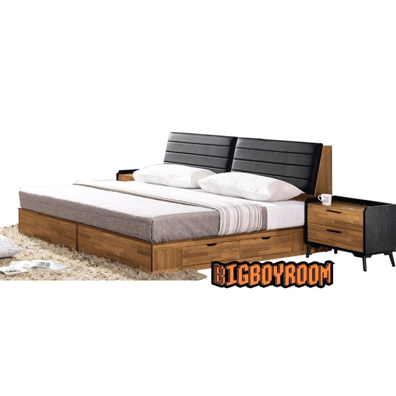 【BIgBoyRoom】工業風家具 北歐復古簡約造型雙人5尺床組卯丁舊化木頭造型 四抽床收納床頭櫃組F13系列